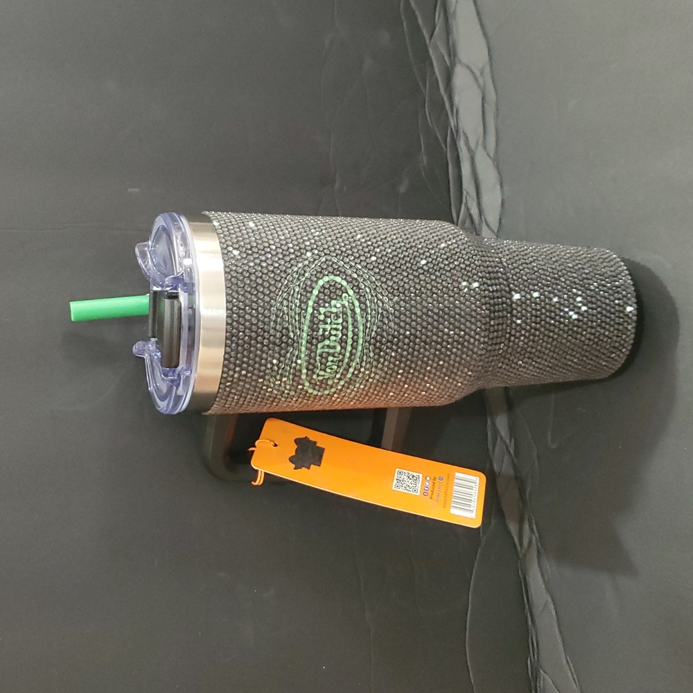 Von Dutch Rhinestone studded black green inscription insulated 40oz drink bottle